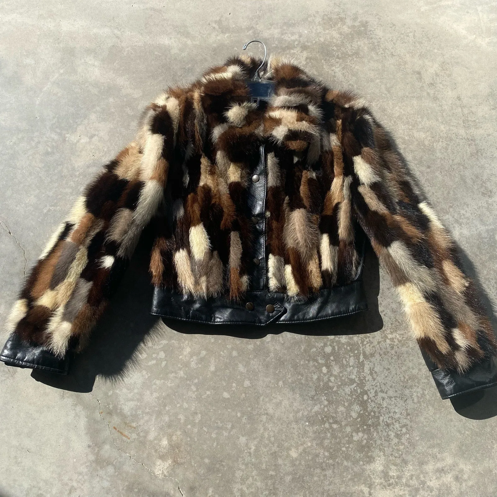 70s Mink Cropped Jacket Chic Womens Leather Fur Coat Bond Girl Vintage Size S M