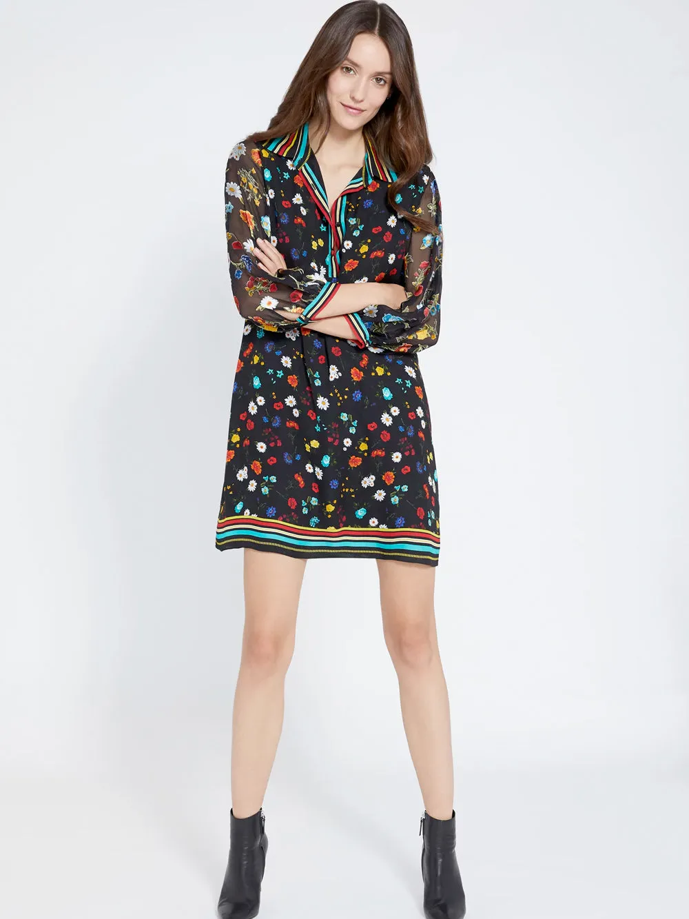 Alice   Olivia - Lalita Collared Blouson Sleeve Dress in Botanical Ditsy