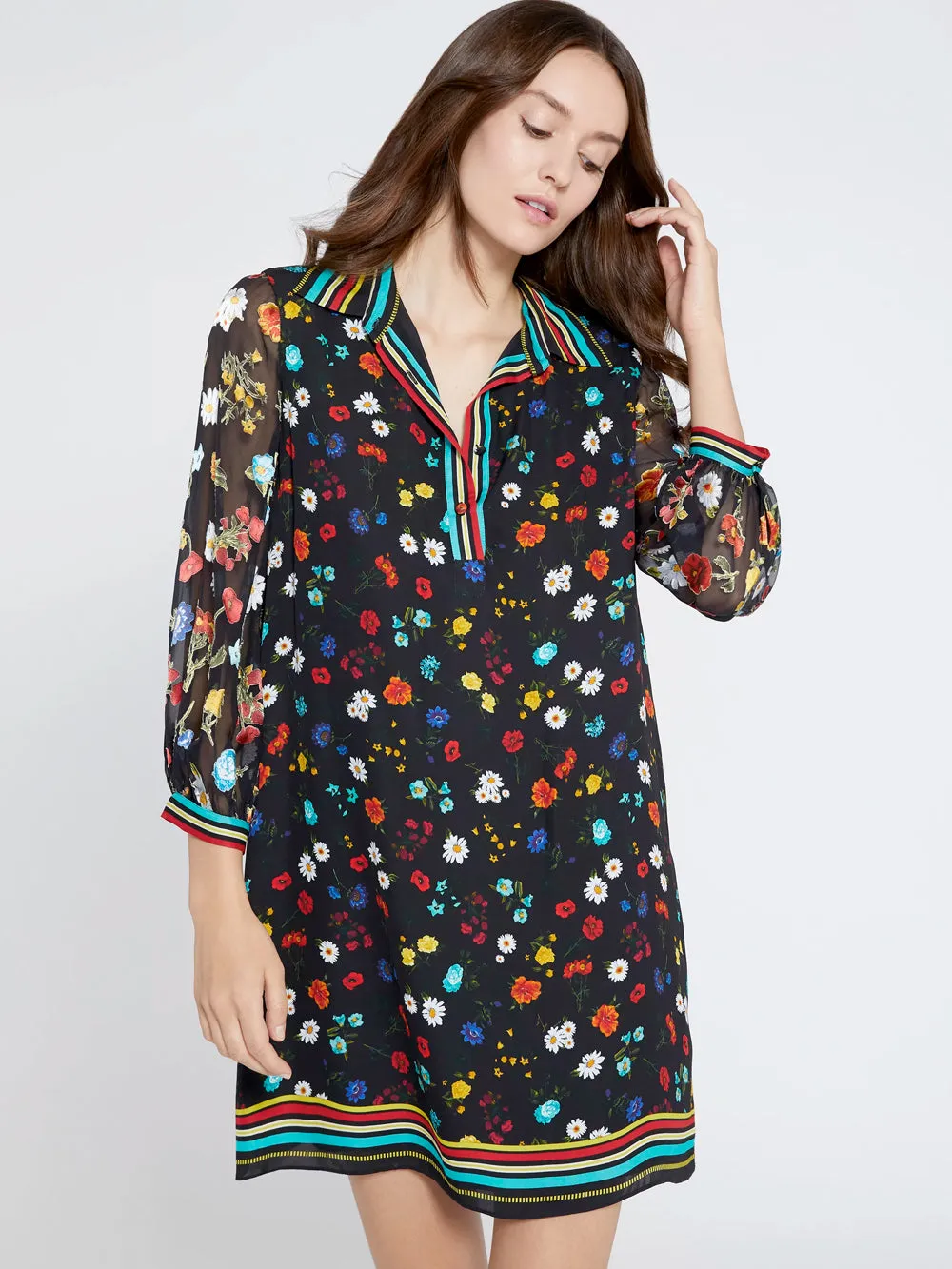 Alice   Olivia - Lalita Collared Blouson Sleeve Dress in Botanical Ditsy