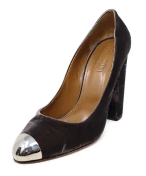Aquazzura Brown Velvet & Metal Toe Heels sz 10