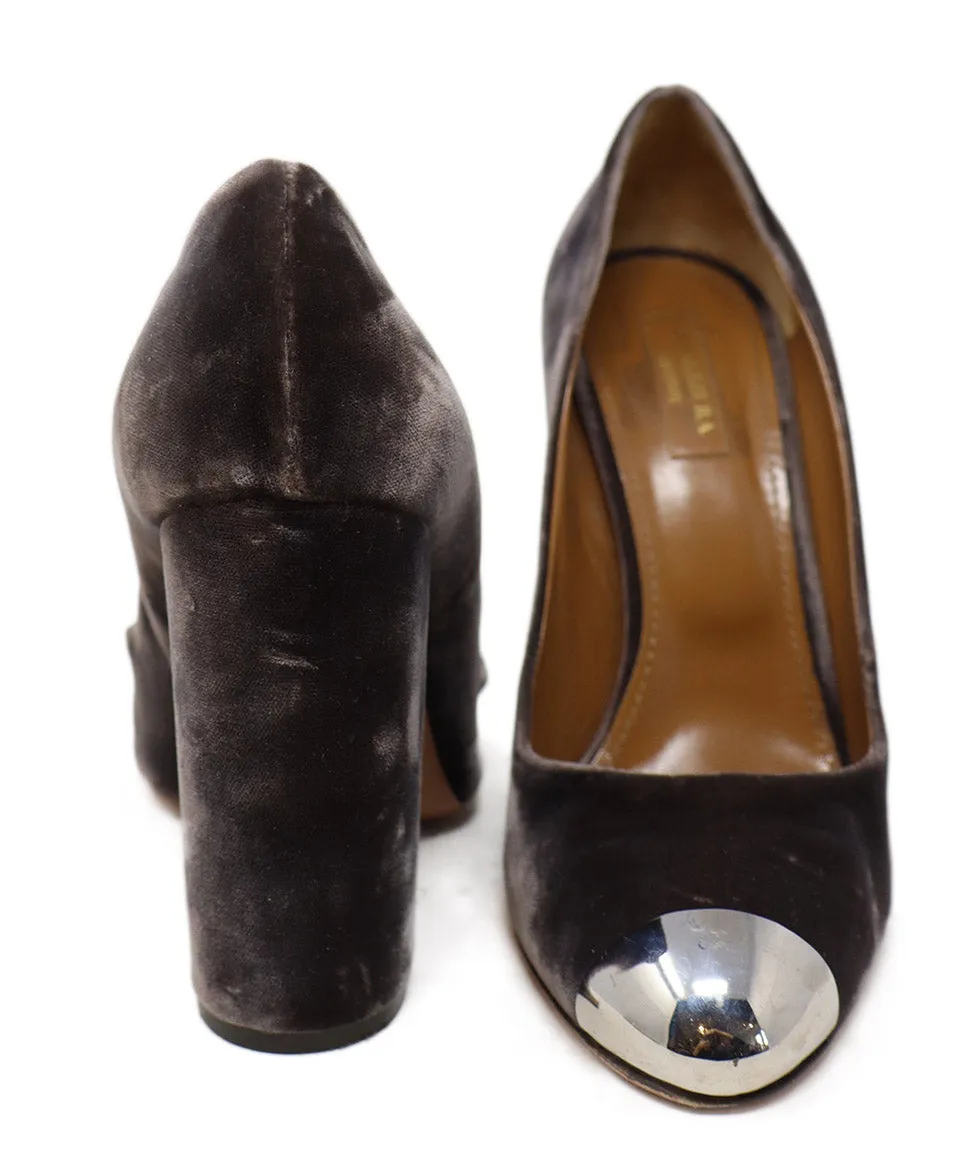 Aquazzura Brown Velvet & Metal Toe Heels sz 10