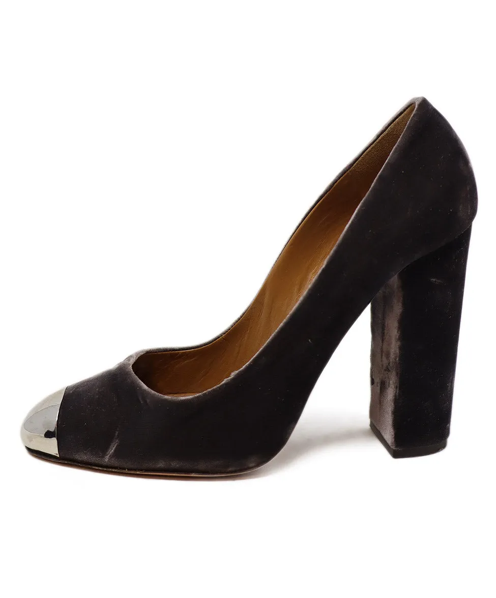 Aquazzura Brown Velvet & Metal Toe Heels sz 10