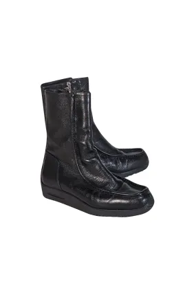 Bally - Black Patent Leather Shearling-Lined Boots Sz 9