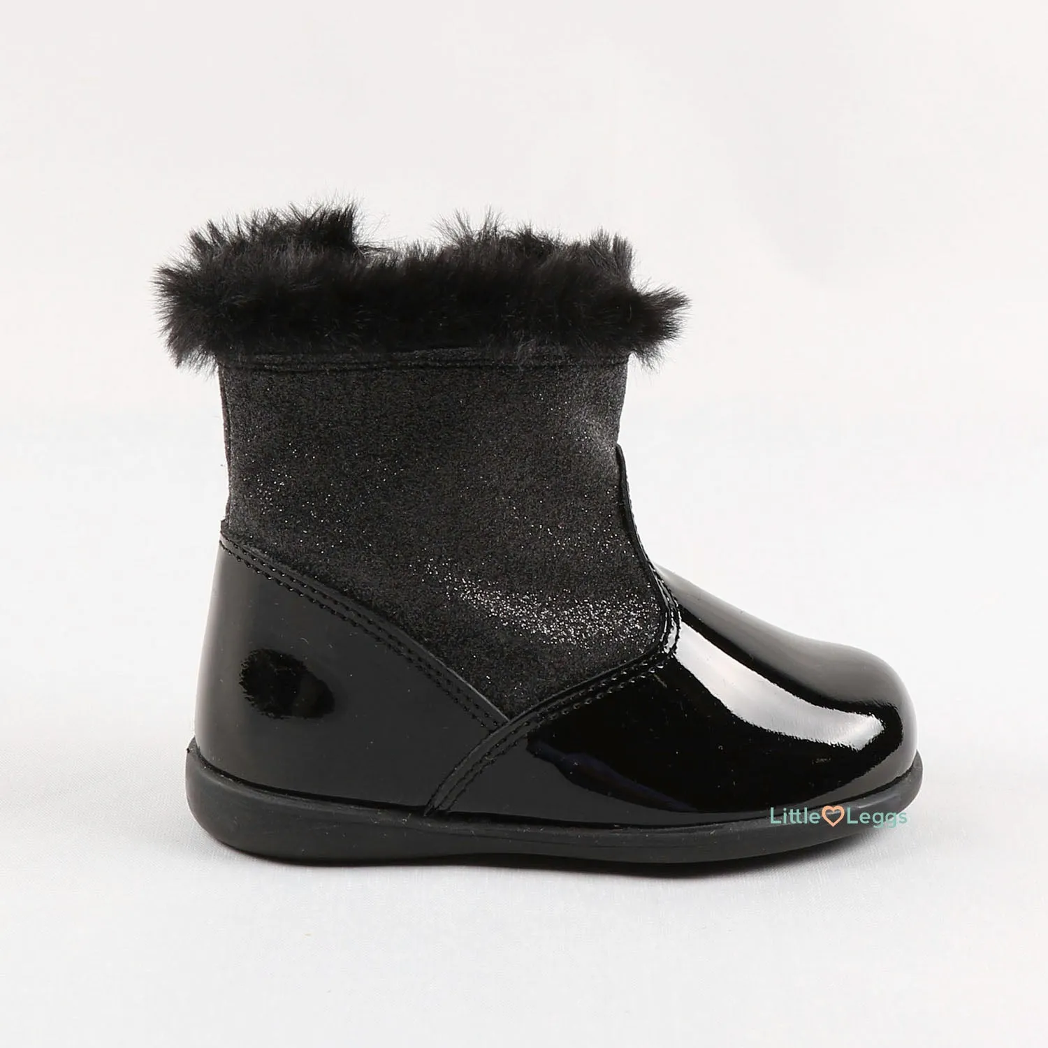 Black Sparkle Fur Trimmed Boots
