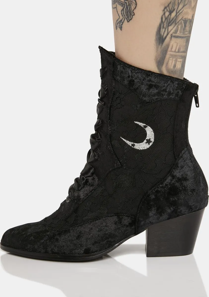 Black Velvet Dame Ankle Boots