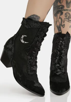 Black Velvet Dame Ankle Boots