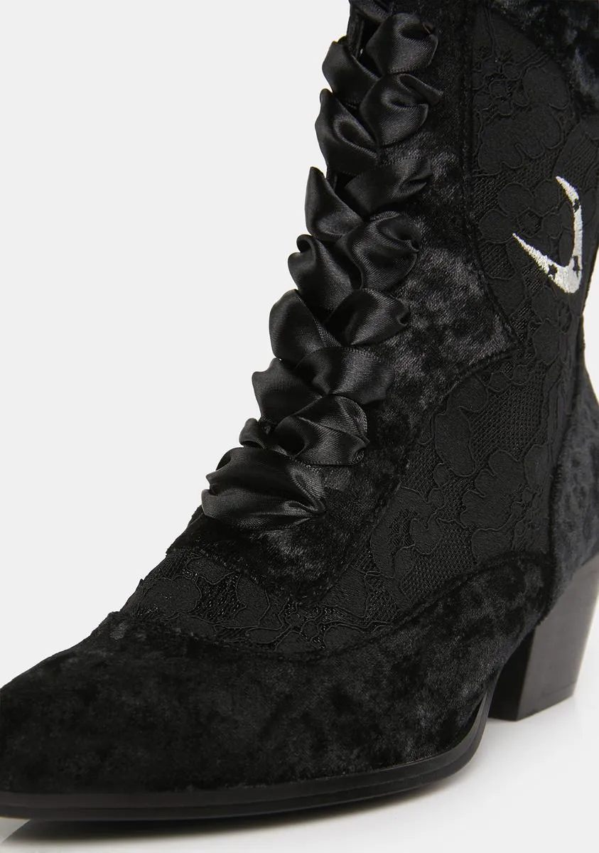 Black Velvet Dame Ankle Boots