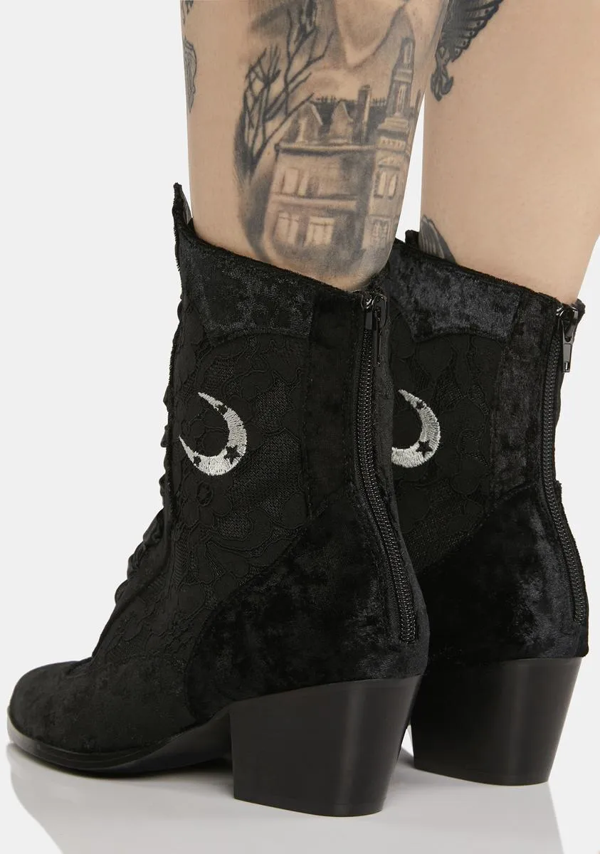 Black Velvet Dame Ankle Boots