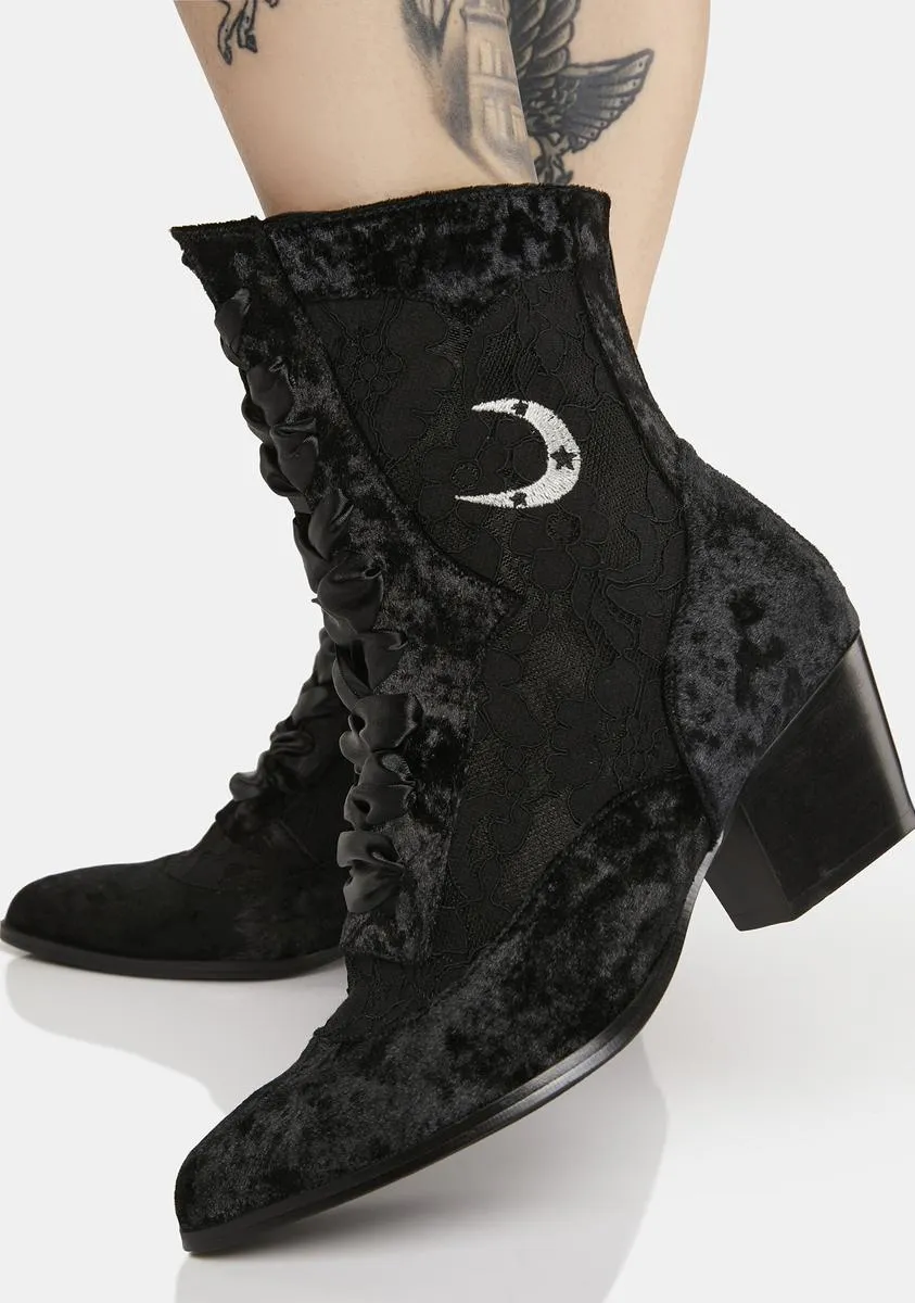 Black Velvet Dame Ankle Boots