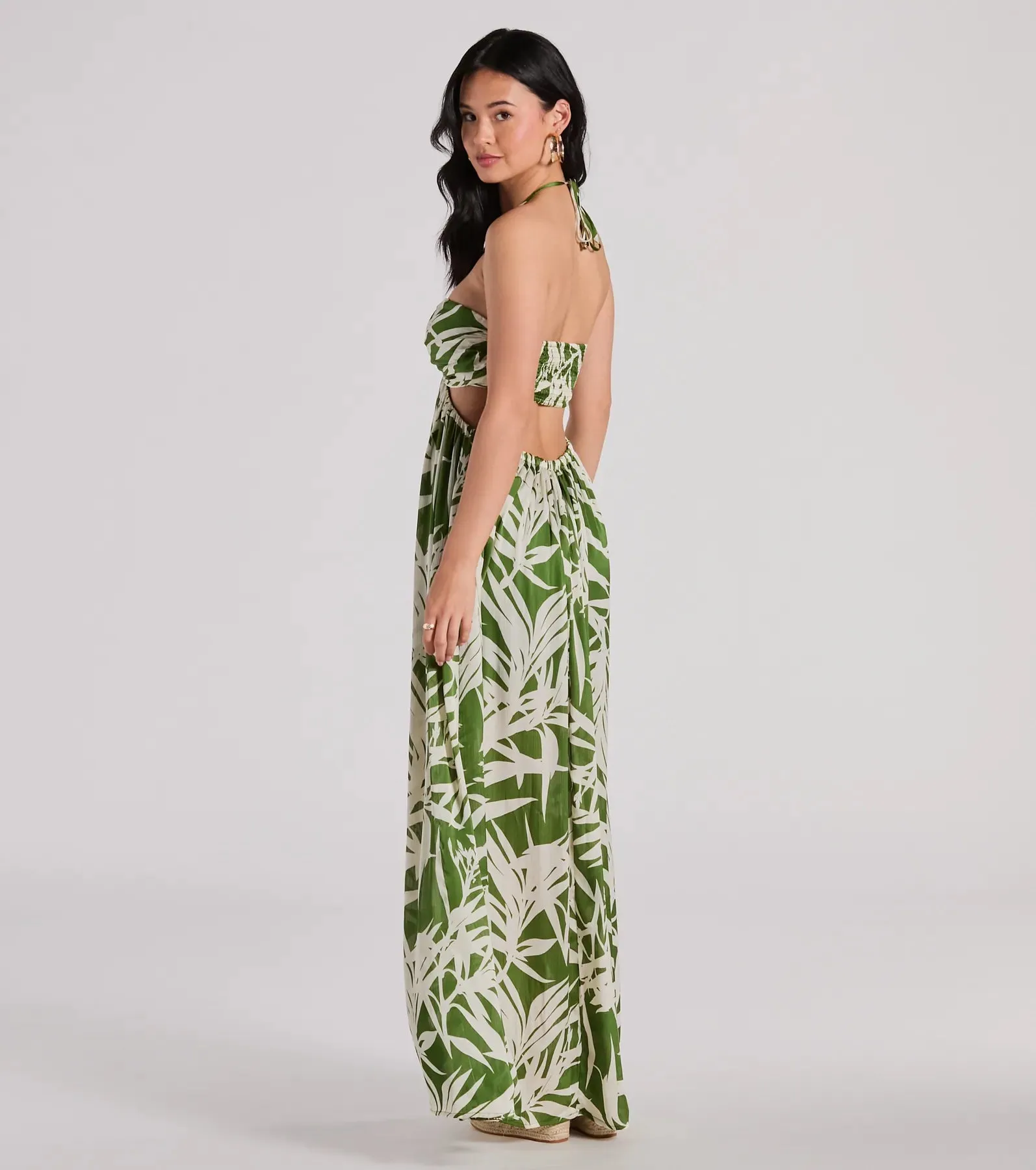 Bright Beauty Halter Cutout Tropical Maxi Dress
