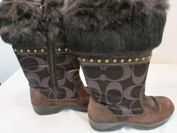 Coach Lesly Brown Canvas, Suede and Fur Boots