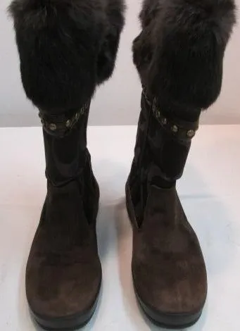 Coach Lesly Brown Canvas, Suede and Fur Boots