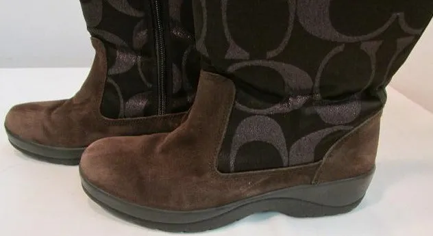 Coach Lesly Brown Canvas, Suede and Fur Boots