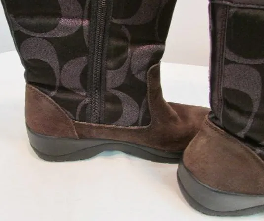 Coach Lesly Brown Canvas, Suede and Fur Boots