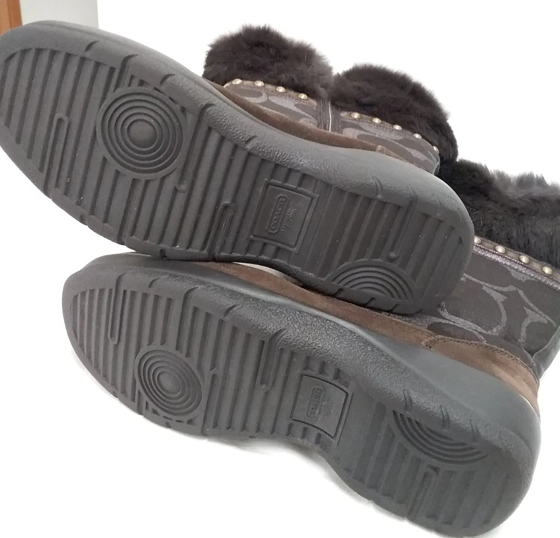 Coach Lesly Brown Canvas, Suede and Fur Boots