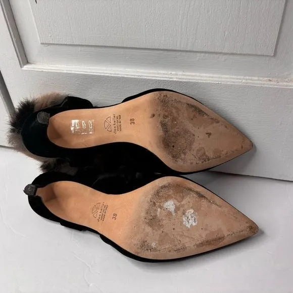 DEE KELLER Velvet Pointed Toe Fur Trim Stiletto Heels Size 7.5