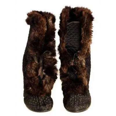 Edwardian Quilted Silk/Leather Fur Trim High Boots 1919 Daniel Green