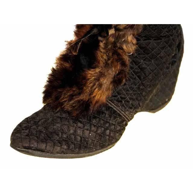 Edwardian Quilted Silk/Leather Fur Trim High Boots 1919 Daniel Green