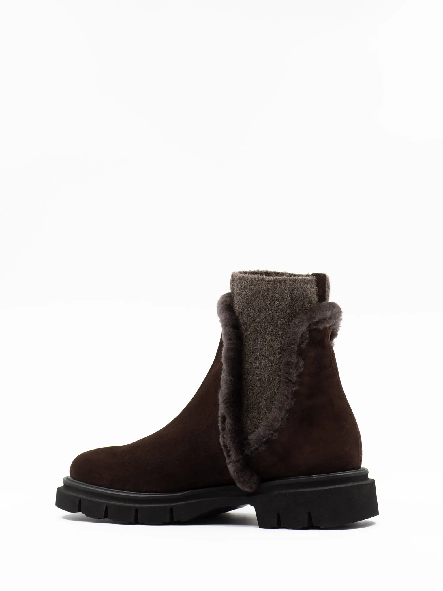 Fur trimmed ankle boots in brown suede