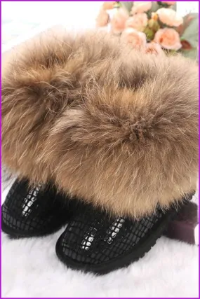 Genuine Leather Raccoon Fur Snow Boots F187