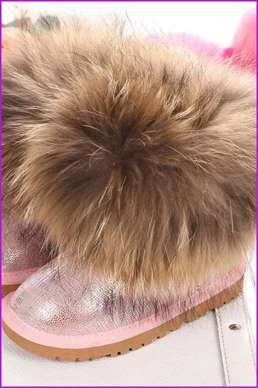 Genuine Leather Raccoon Fur Snow Boots F187
