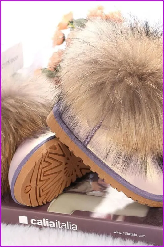 Genuine Leather Raccoon Fur Snow Boots F187