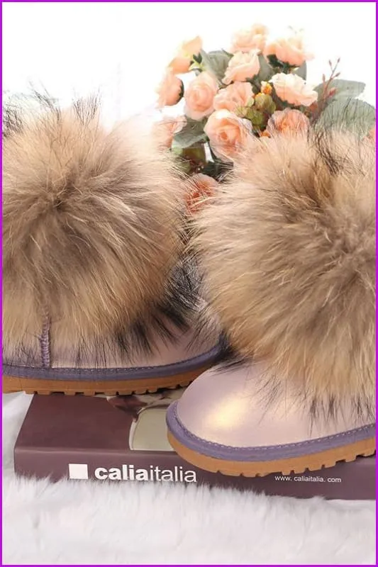 Genuine Leather Raccoon Fur Snow Boots F187