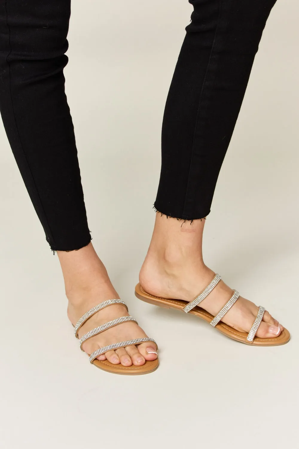 Hazel Blues® |  WILD DIVA Rhinestone Three-Strap Flat Sandals