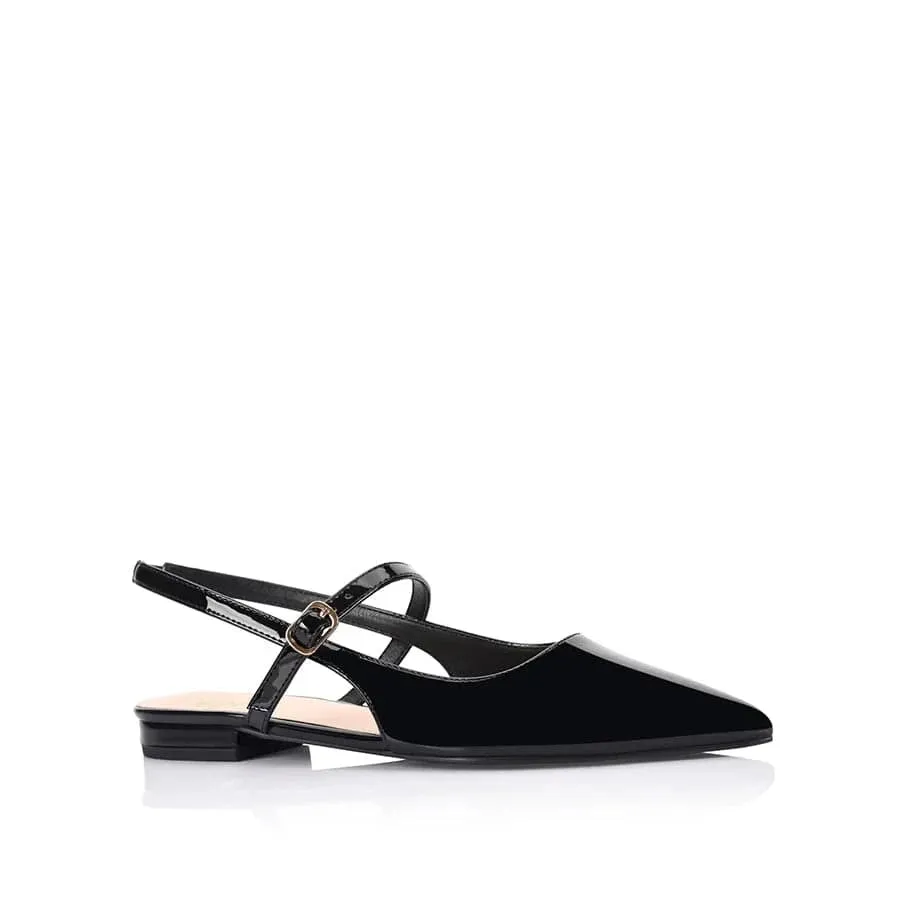 Hiatus Sling Back Flats - Black Patent