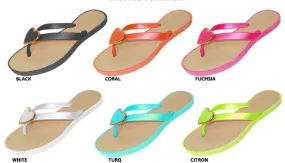 ladies bright pcu flip flops with heart ornament Case of 72