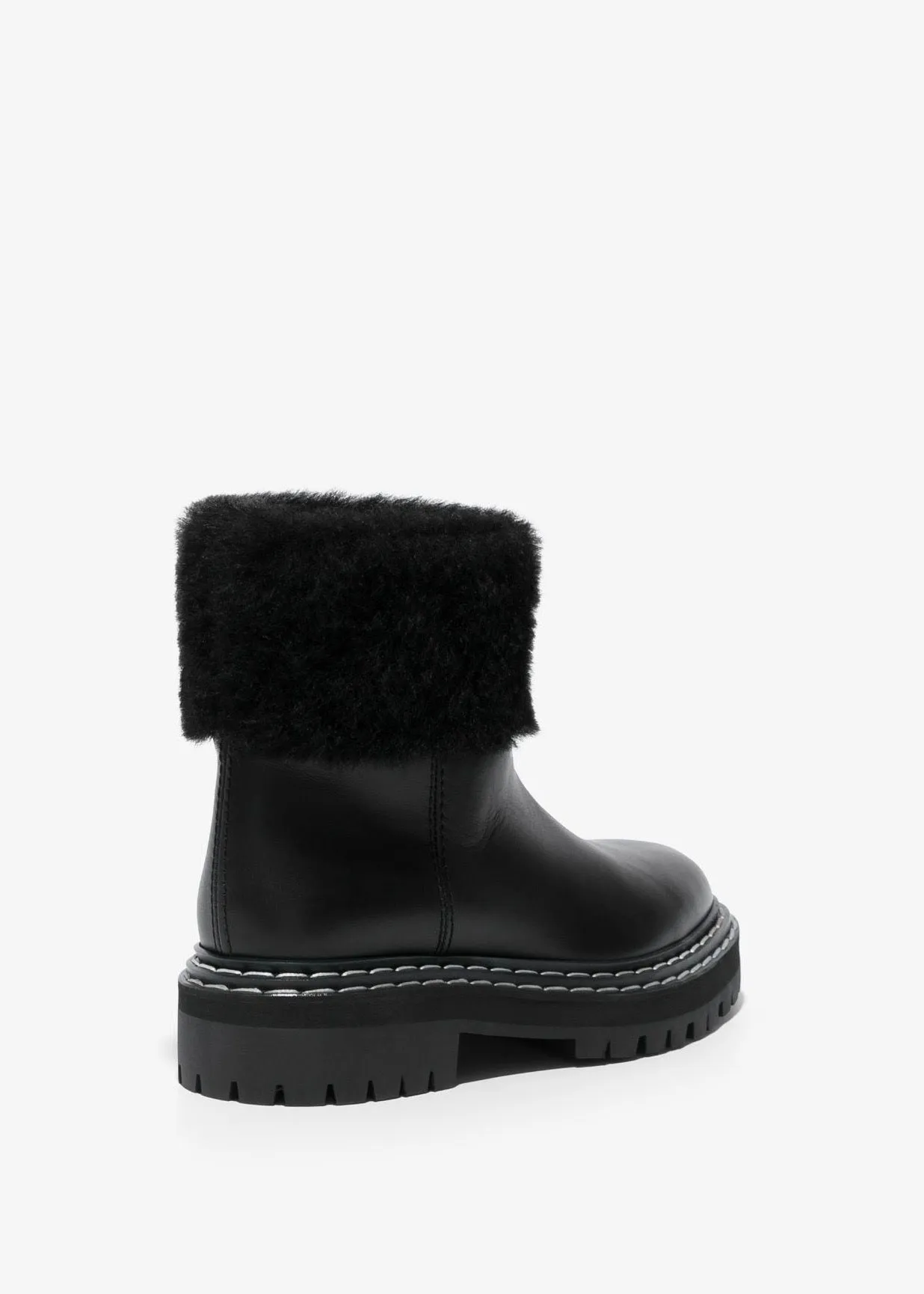Lug Sole Shearling Ankle Boot (Black)