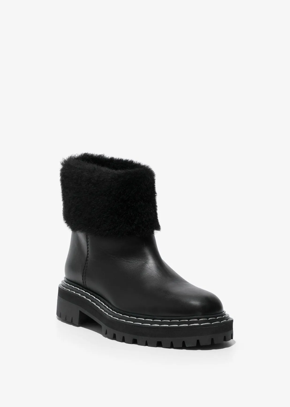 Lug Sole Shearling Ankle Boot (Black)