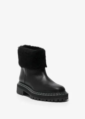 Lug Sole Shearling Ankle Boot (Black)