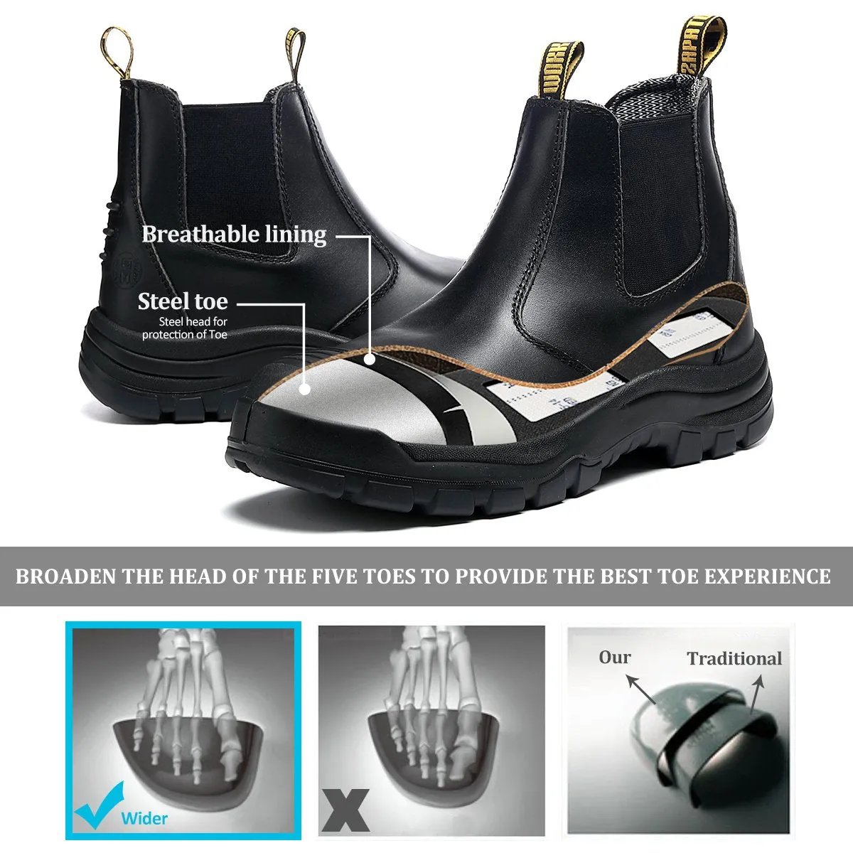 LV 822 Men's Slip-on Work Boots Composite Toe Waterproof Black