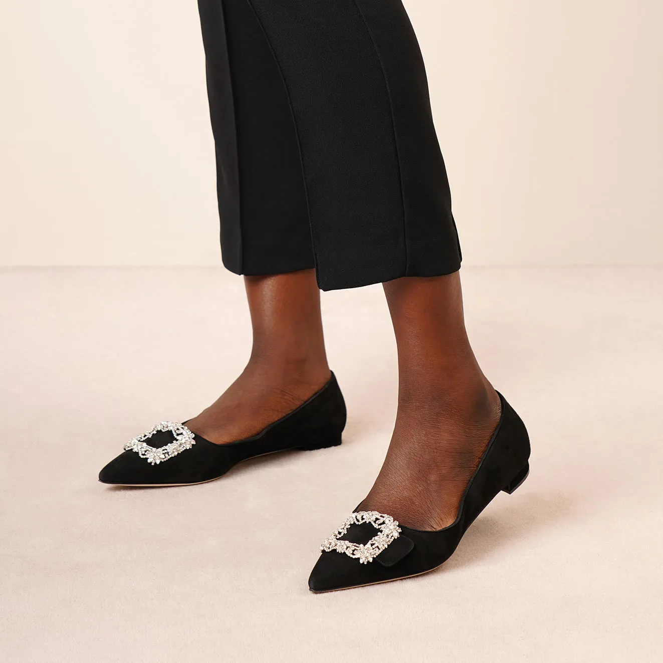 Maysale jewel black suede flats