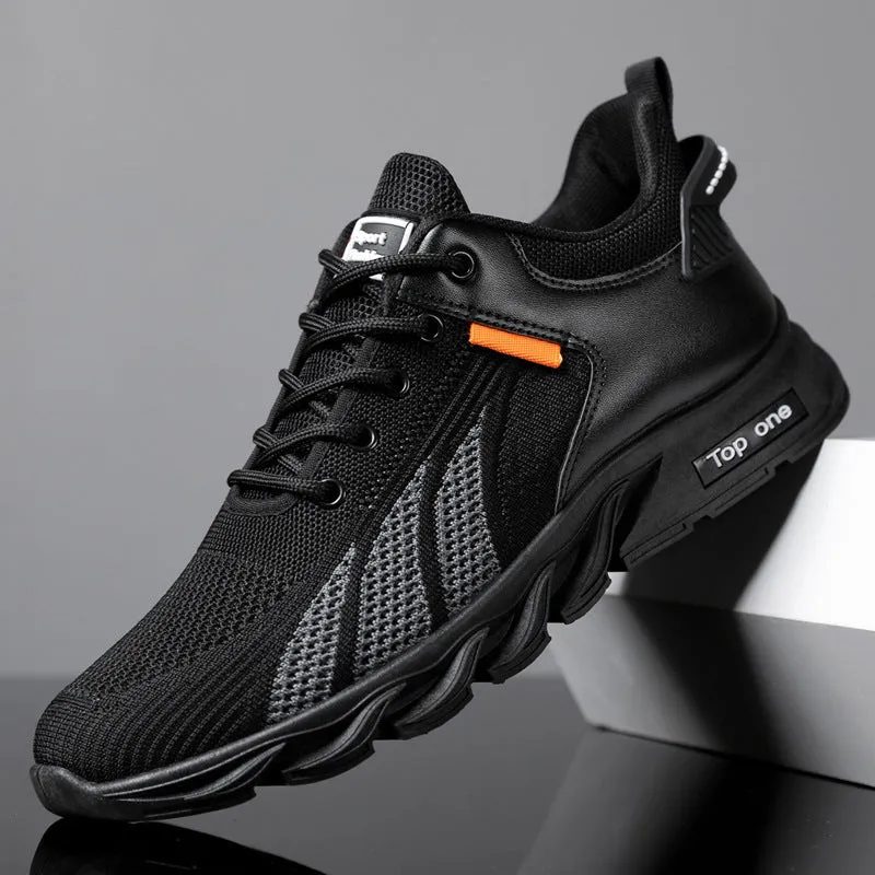 Men's Fly Knit Color-block Lace-up Sneakers Casual Lightweight Breathable Shoes