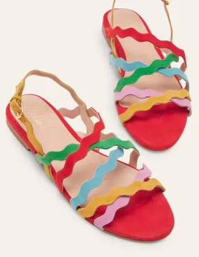 Multi Strap Flat Sandals-Bright Poppy Multi