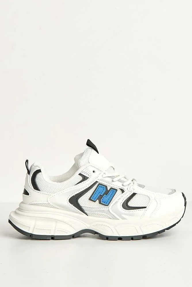 Nerva Stripe Panel N Lace Up Trainers in Navy