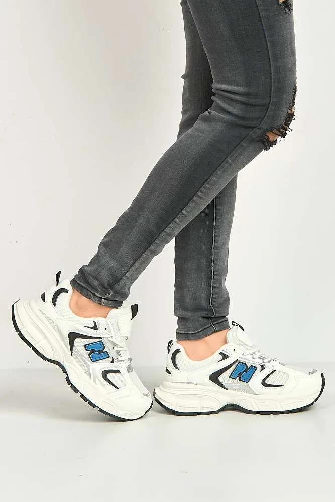Nerva Stripe Panel N Lace Up Trainers in Navy