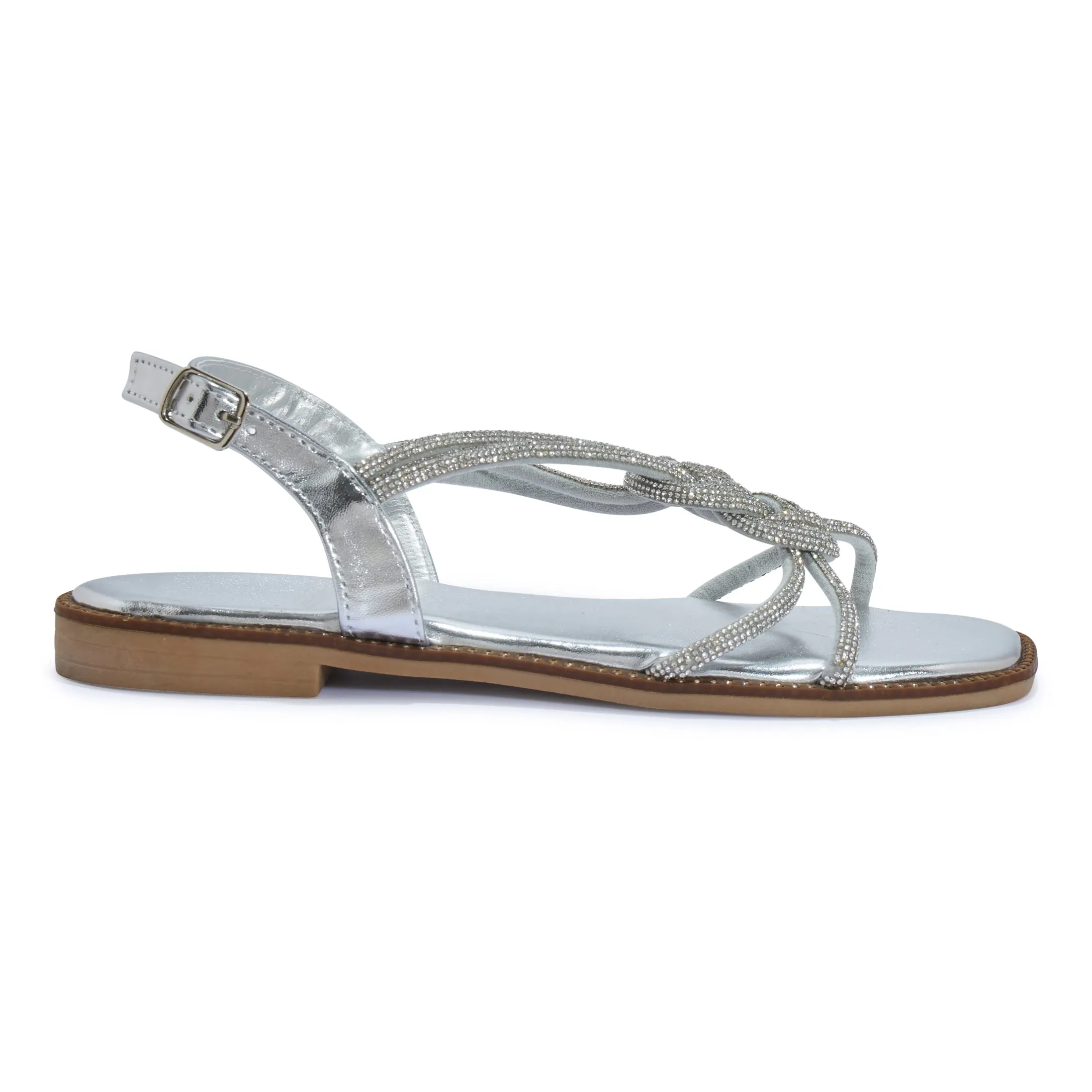 OWL4 DIAMANTE KNOTTED SLING BACK FLAT SANDAL