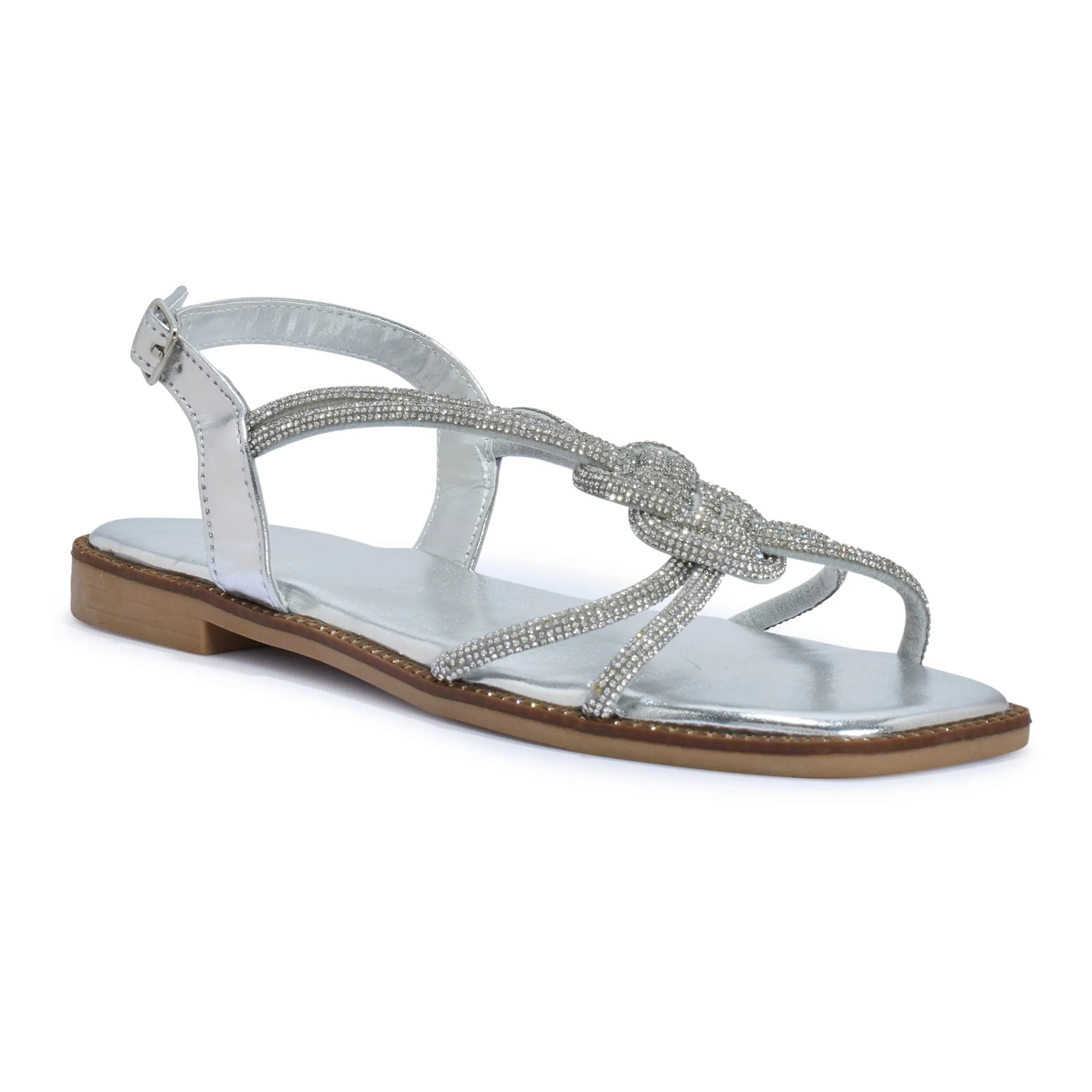 OWL4 DIAMANTE KNOTTED SLING BACK FLAT SANDAL