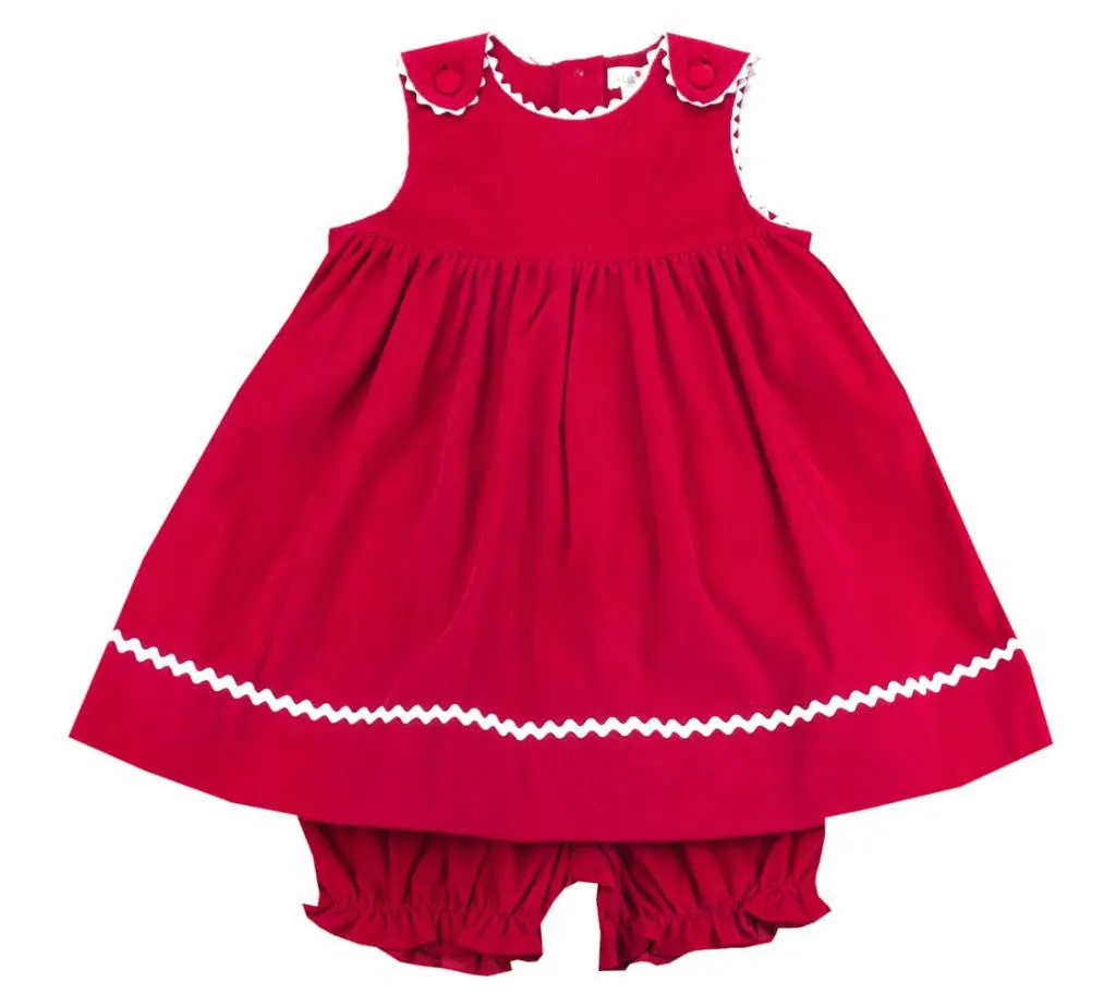 Petit Ami Red Corduroy Dress Set