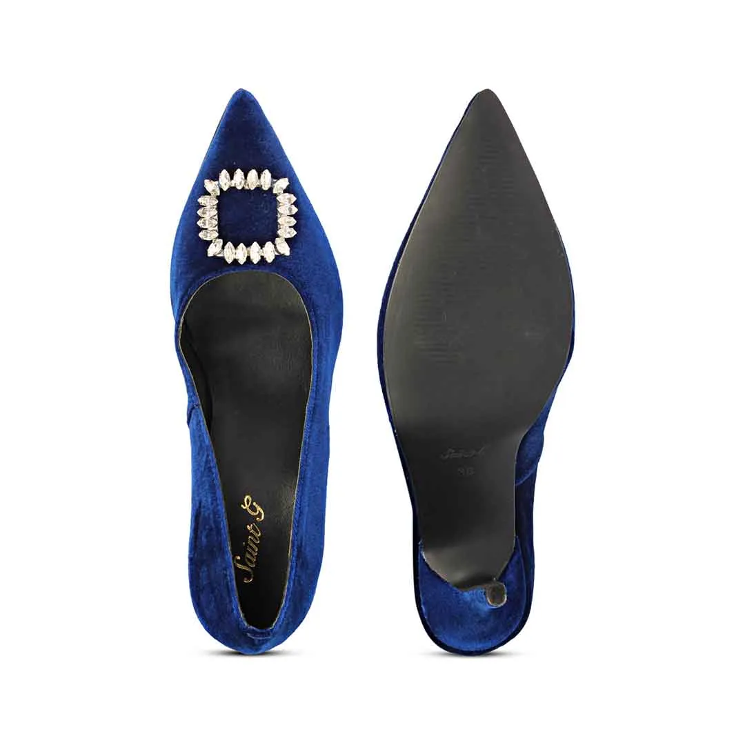 Saint Wren Square Décor Stones Blue Velvet Pumps