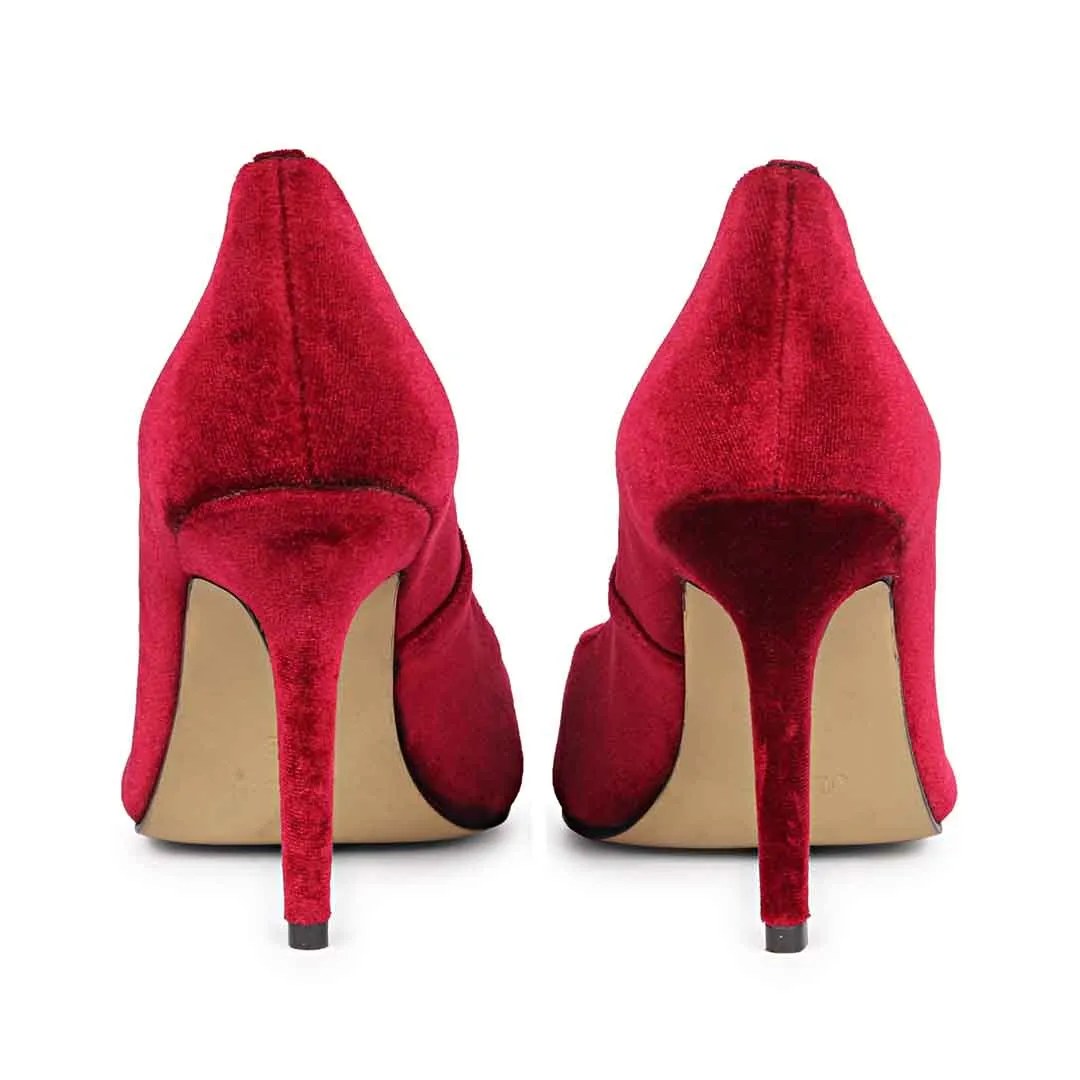 Saint Wren Square Décor Stones Maroon Velvet Pumps