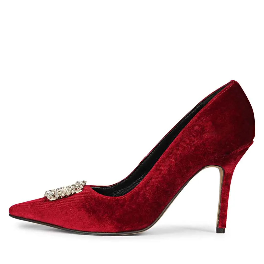 Saint Wren Square Décor Stones Maroon Velvet Pumps