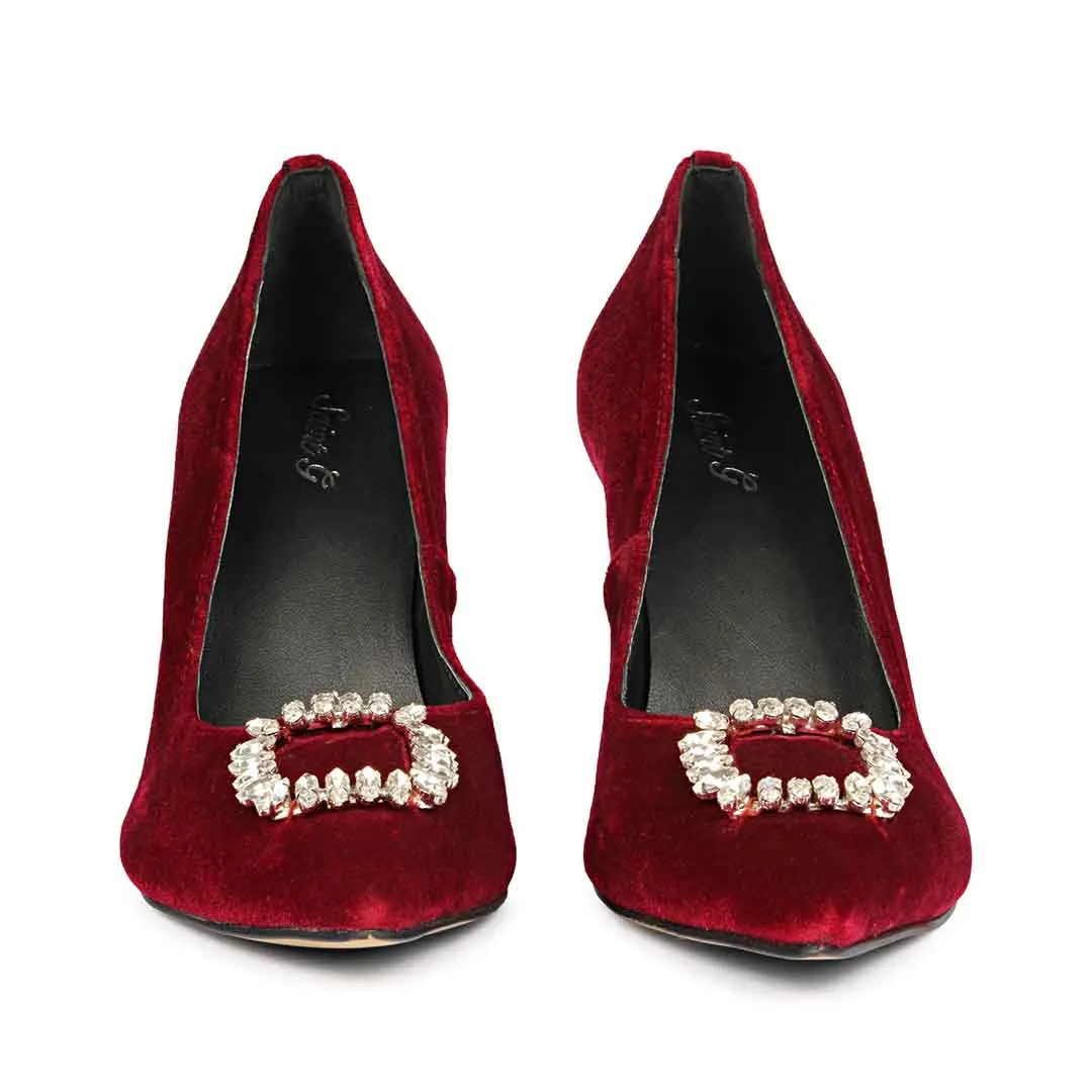 Saint Wren Square Décor Stones Maroon Velvet Pumps
