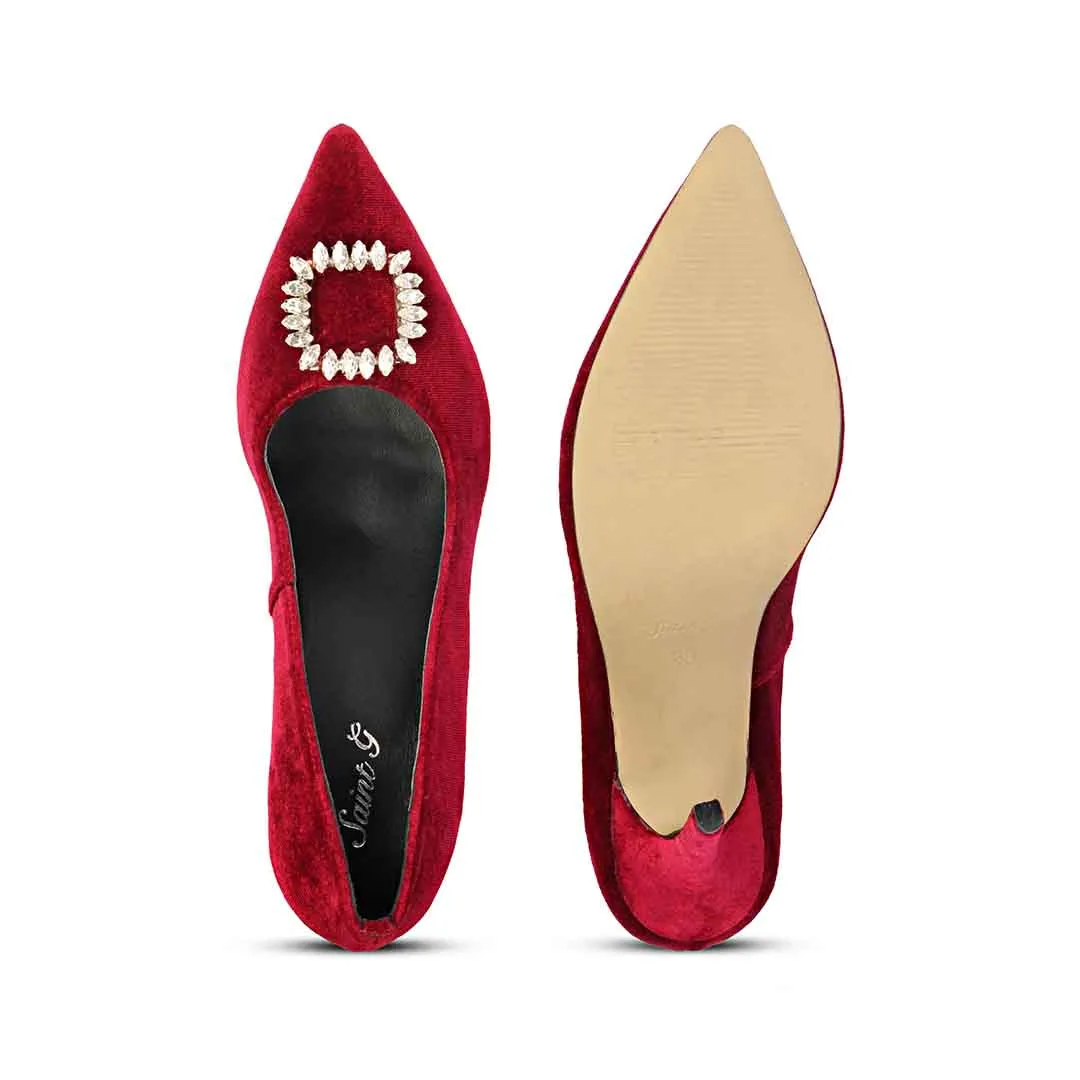 Saint Wren Square Décor Stones Maroon Velvet Pumps