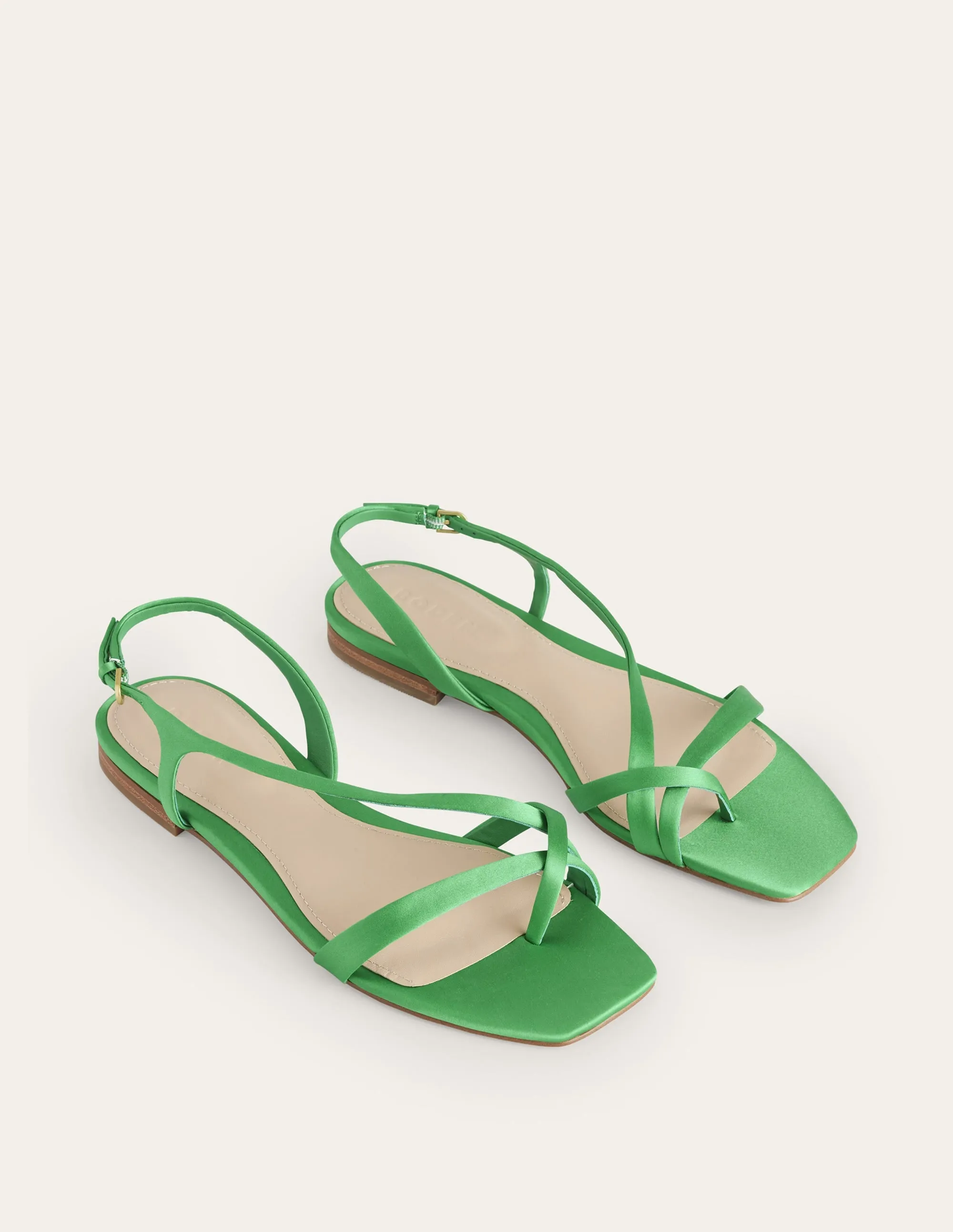 Satin Toe Loop Flat Sandals-Bright Green Satin