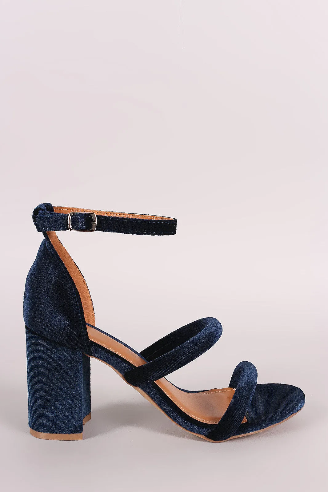 Shoe Republic LA Velvet Triple Straps Blocked Heel