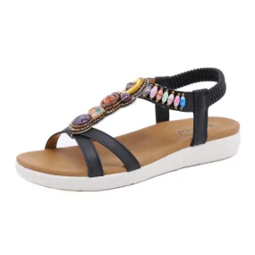 SIKETU | Open Toe Beaded Colorful Flat Sandals